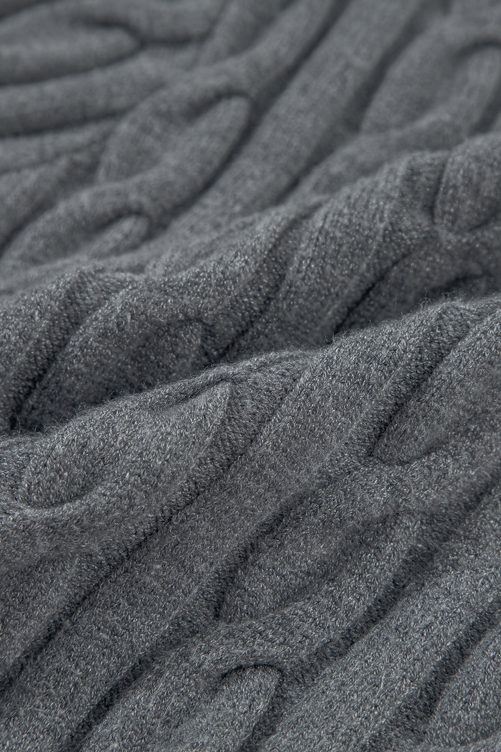 Medium Grey Color Contrast Ribbed Edge Cable Knit V Neck Sweater view 10