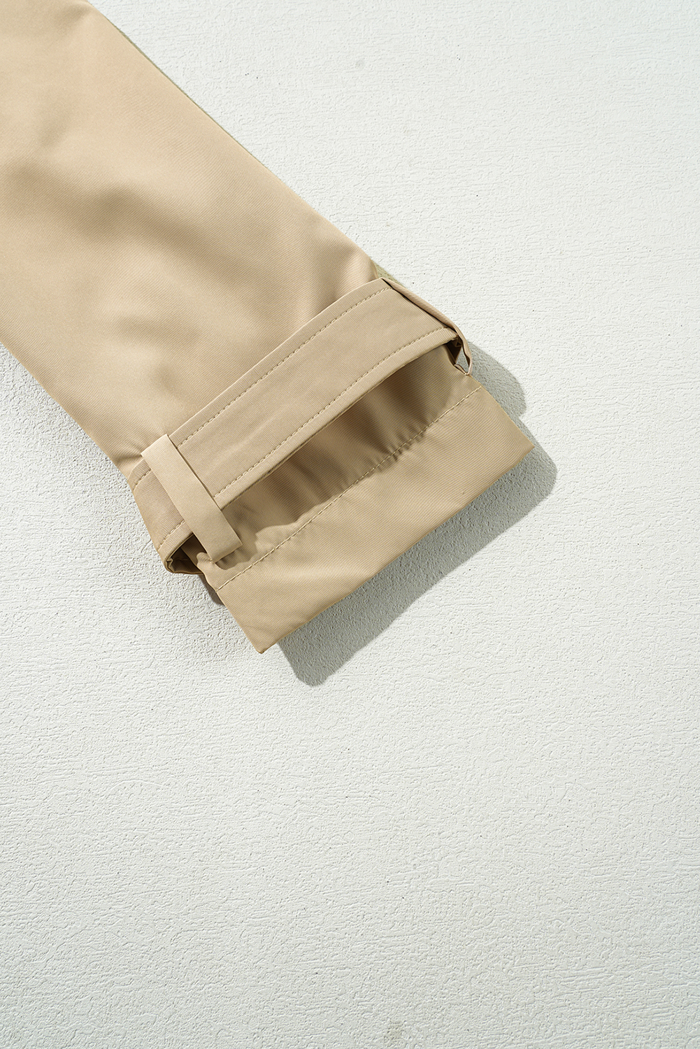 Pale Khaki Solid Color Lapel Collar Waist Tie Wind Coat view 21
