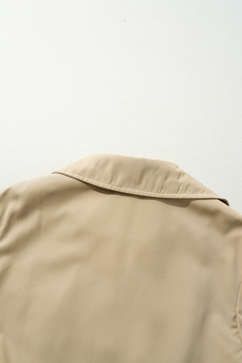 Pale Khaki Solid Color Lapel Collar Waist Tie Wind Coat view 23
