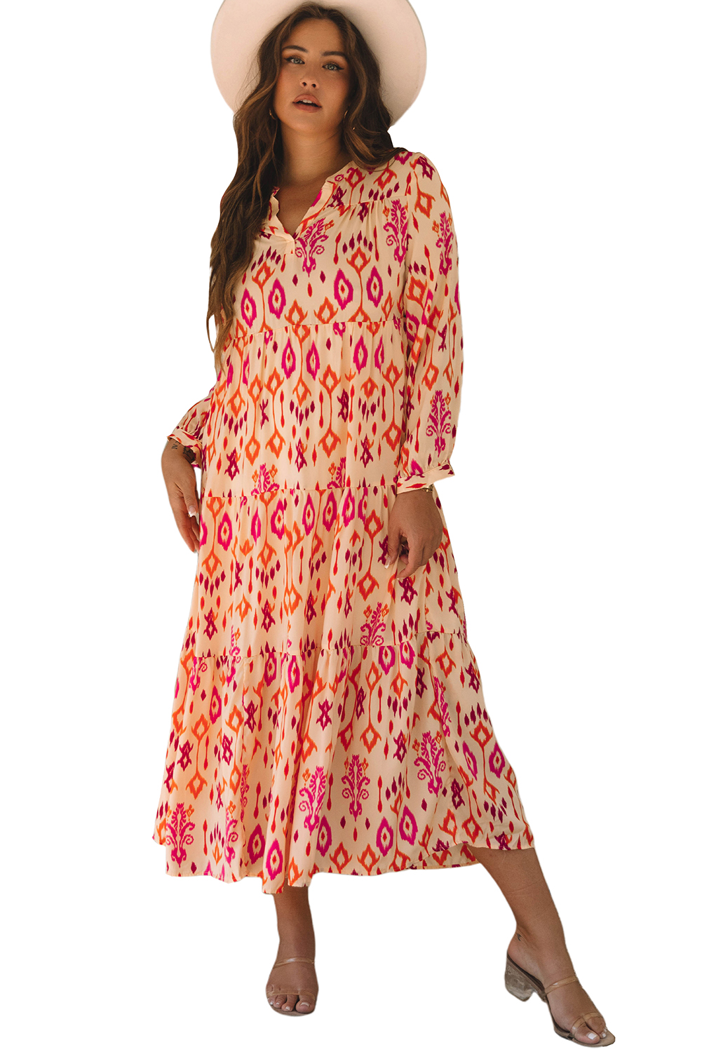 Orange Western Abstract Geometric Printed Maxi Dress view 21