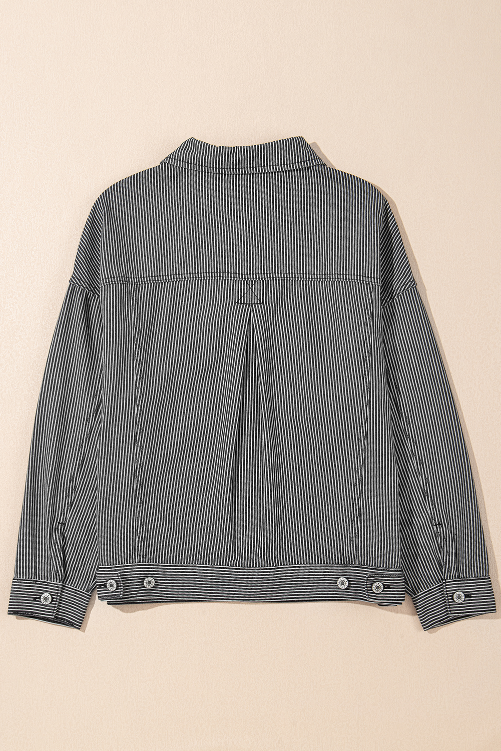 Blue Stripe Washed Oversize Pocketed Denim Jacket view 10