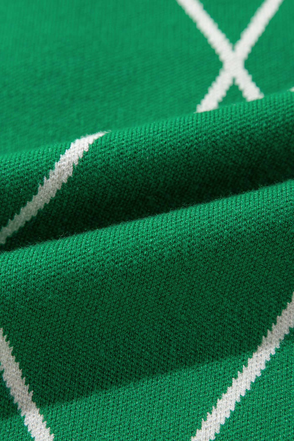 Dark Green Diamond Pattern Pom Accents Contrast Trim High Neck Sweater view 27