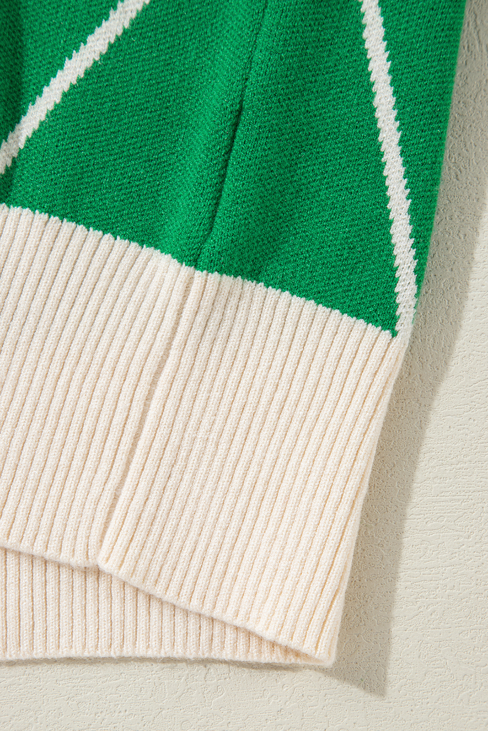 Dark Green Diamond Pattern Pom Accents Contrast Trim High Neck Sweater view 26