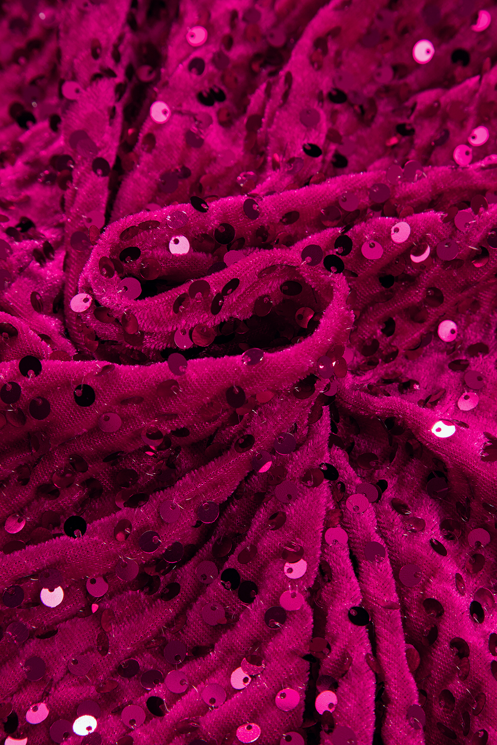 Pitaya Pink Velvet Sequin Long Sleeve V Neck Wrapped Mini Dress view 20