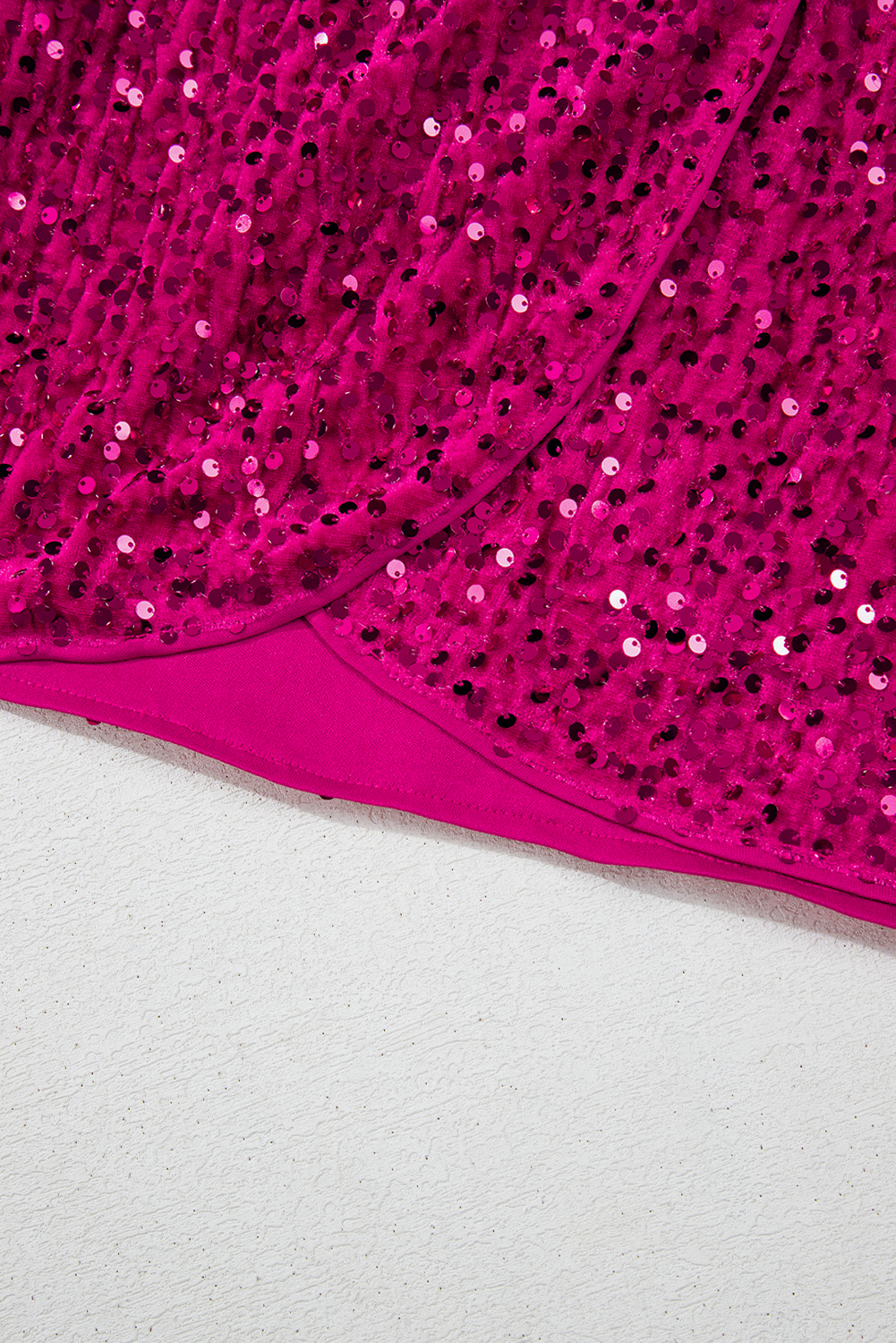 Pitaya Pink Velvet Sequin Long Sleeve V Neck Wrapped Mini Dress view 22