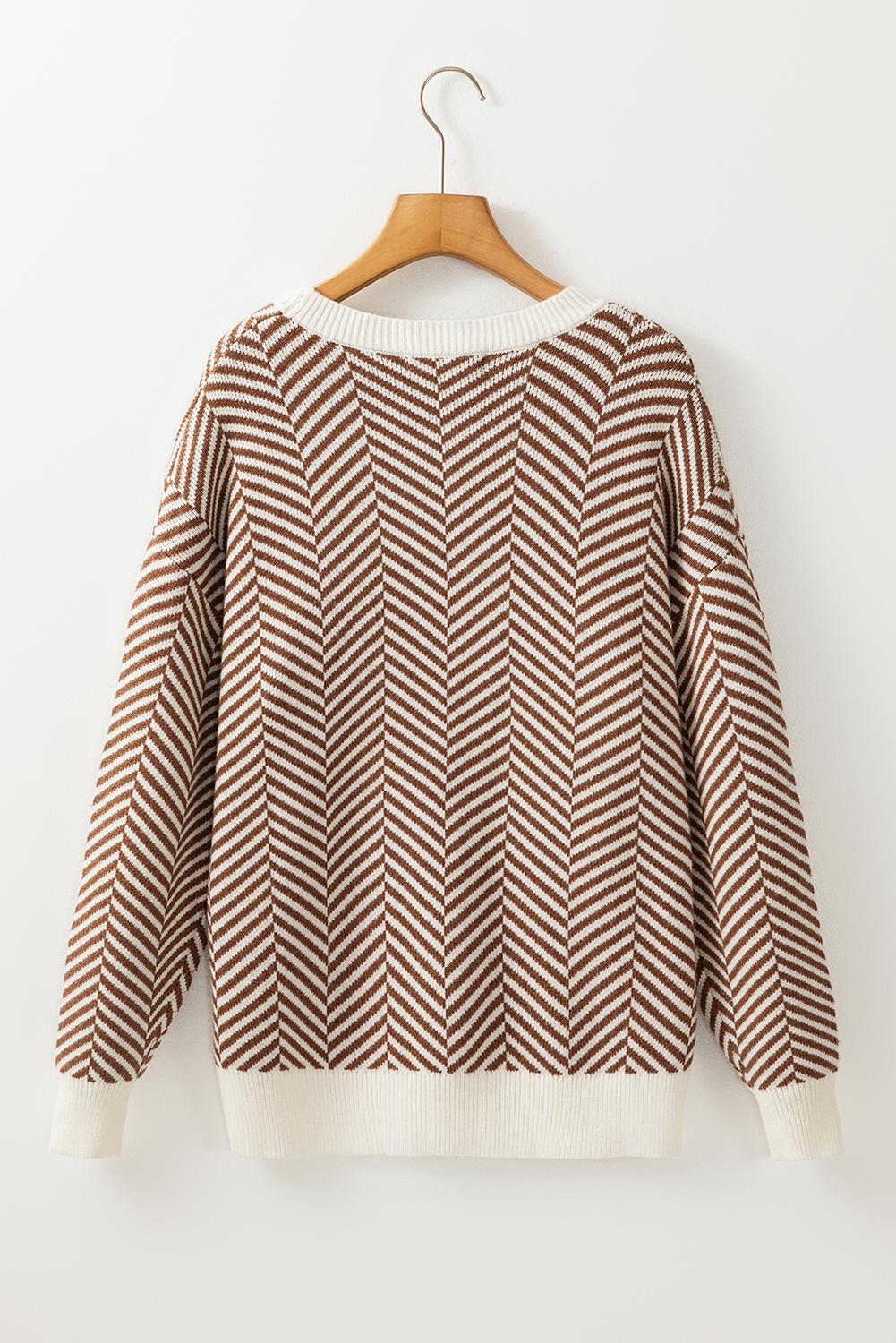 Coffee Contrast Edge Crew Neck Drop Shoulder Sweater view 11