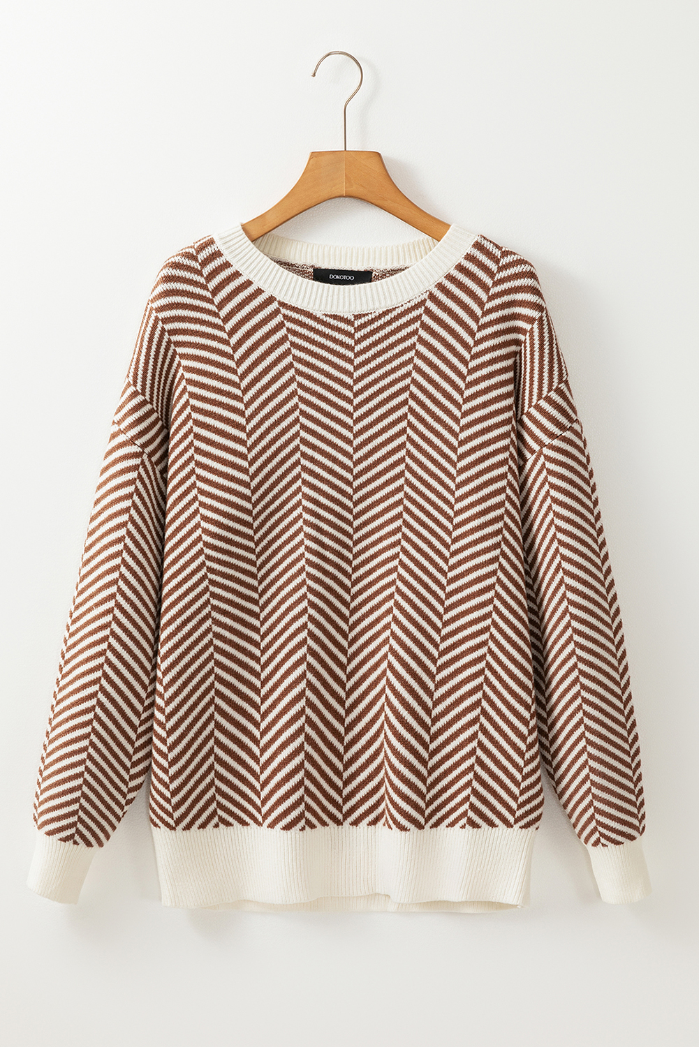 Coffee Contrast Edge Crew Neck Drop Shoulder Sweater view 10