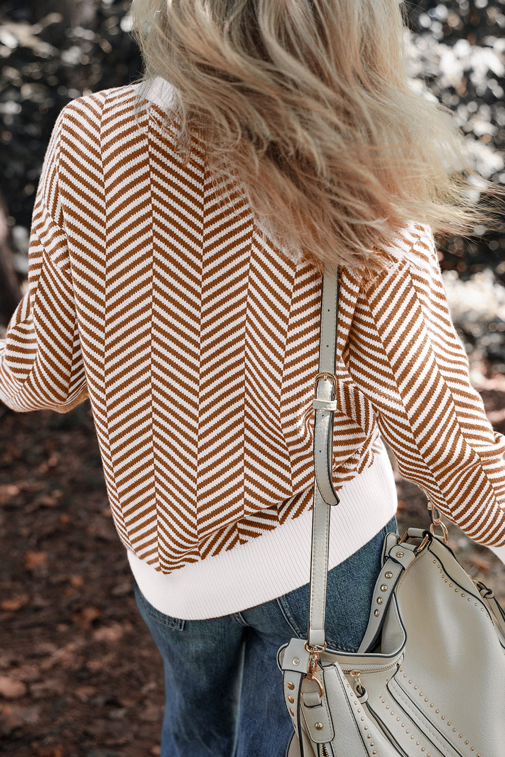 Coffee Contrast Edge Crew Neck Drop Shoulder Sweater view 2