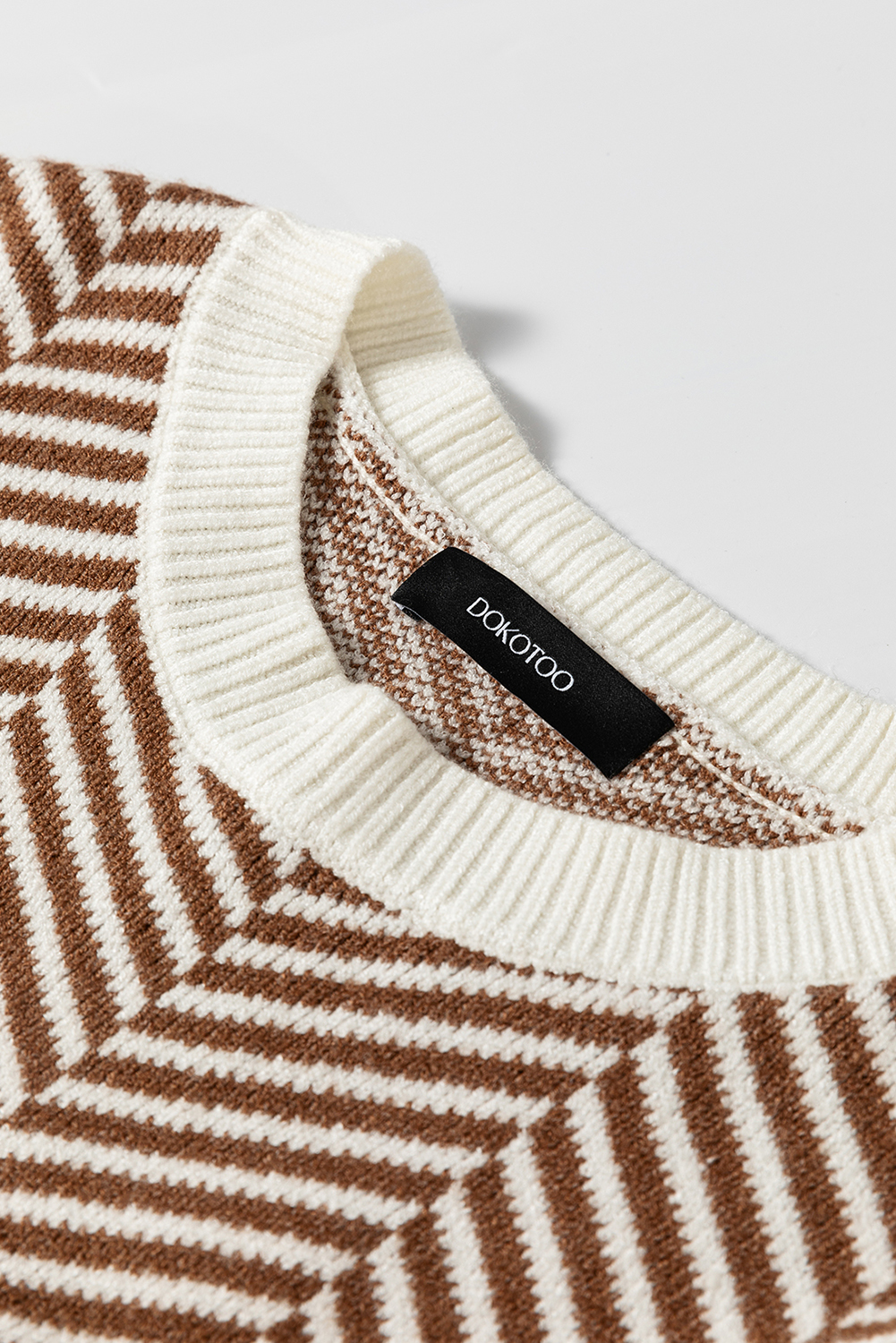 Coffee Contrast Edge Crew Neck Drop Shoulder Sweater view 14