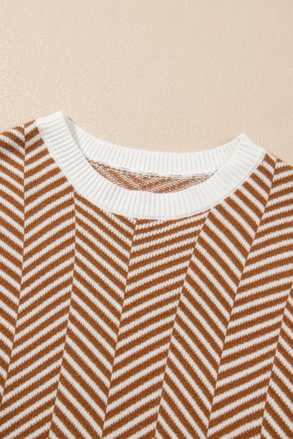 Coffee Contrast Edge Crew Neck Drop Shoulder Sweater view 20