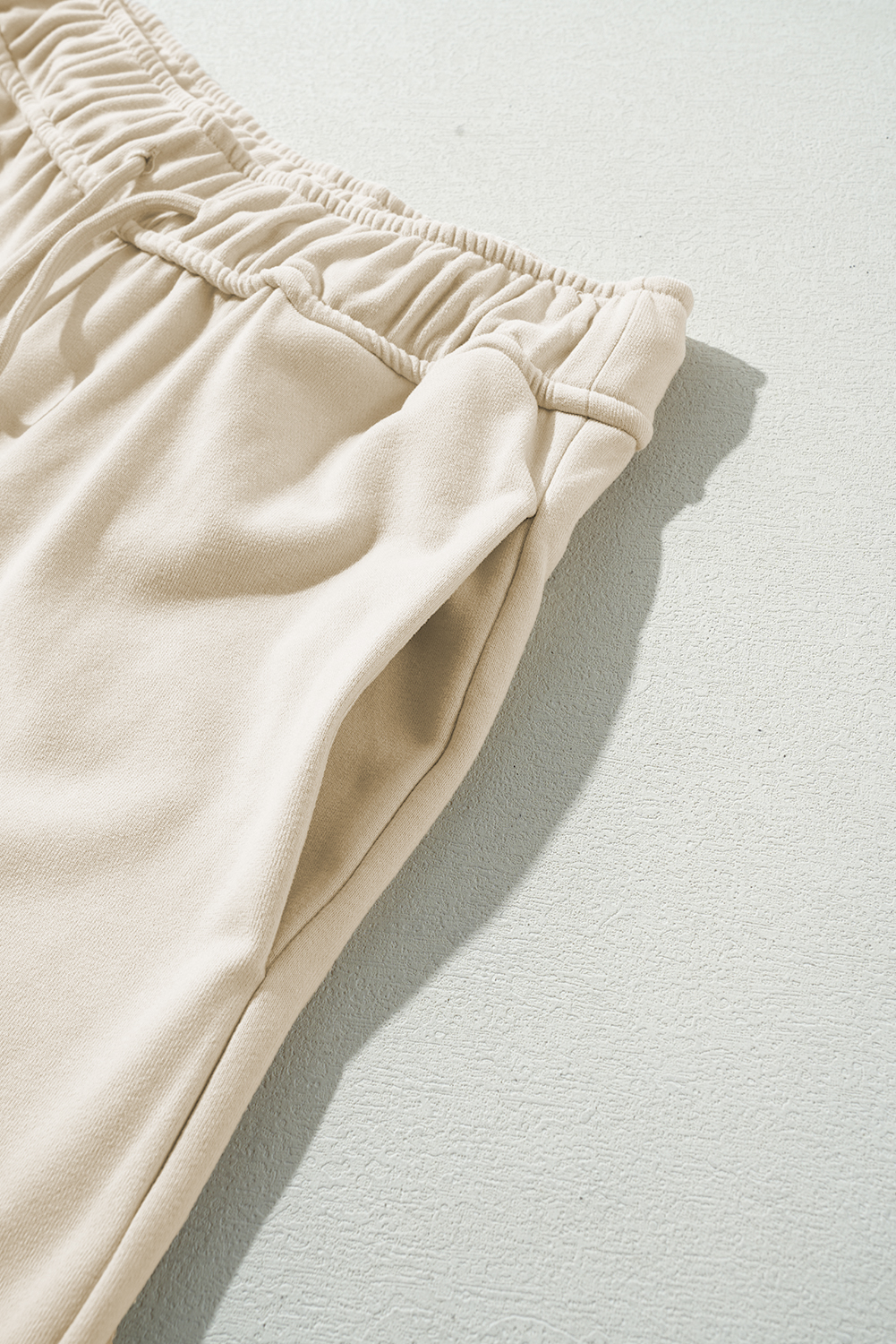 Apricot Loop Drawstring Elastic Waistband Casual Wide Leg Pants view 9