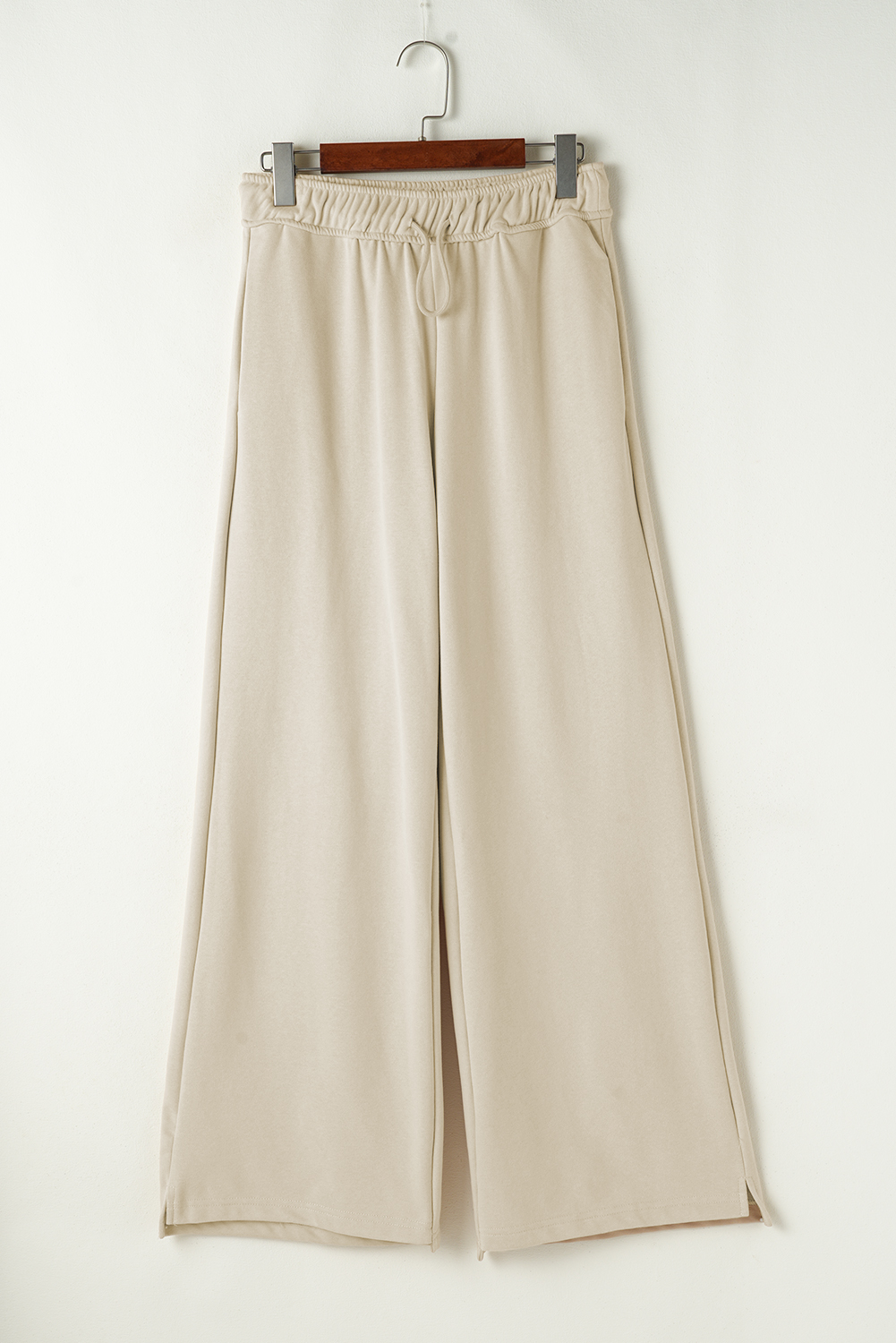 Apricot Loop Drawstring Elastic Waistband Casual Wide Leg Pants view 4