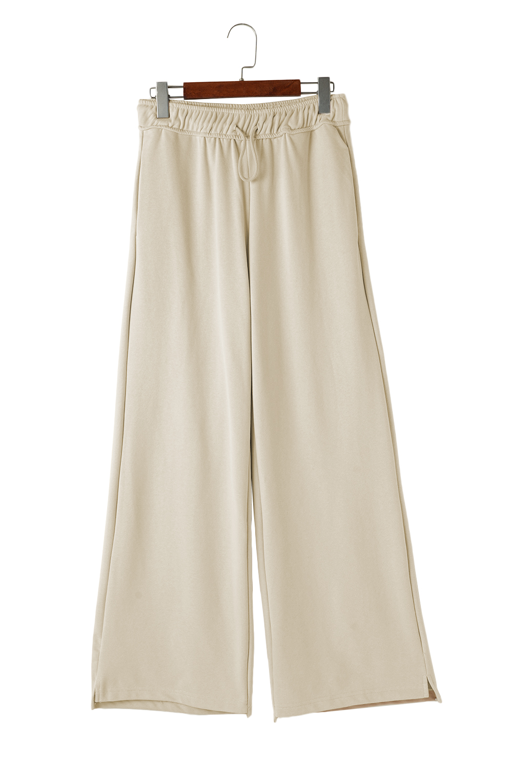 Apricot Loop Drawstring Elastic Waistband Casual Wide Leg Pants view 12