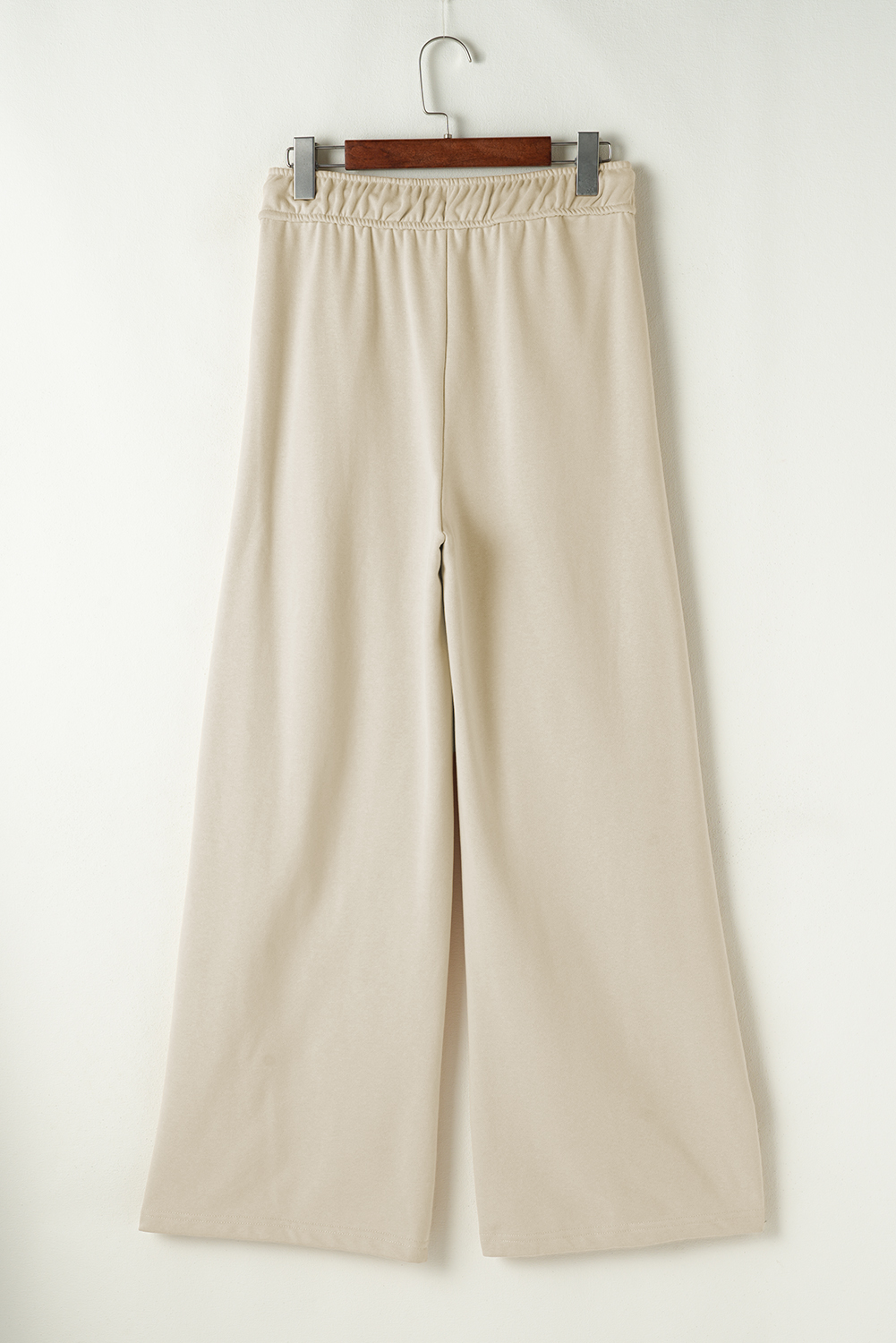 Apricot Loop Drawstring Elastic Waistband Casual Wide Leg Pants view 5