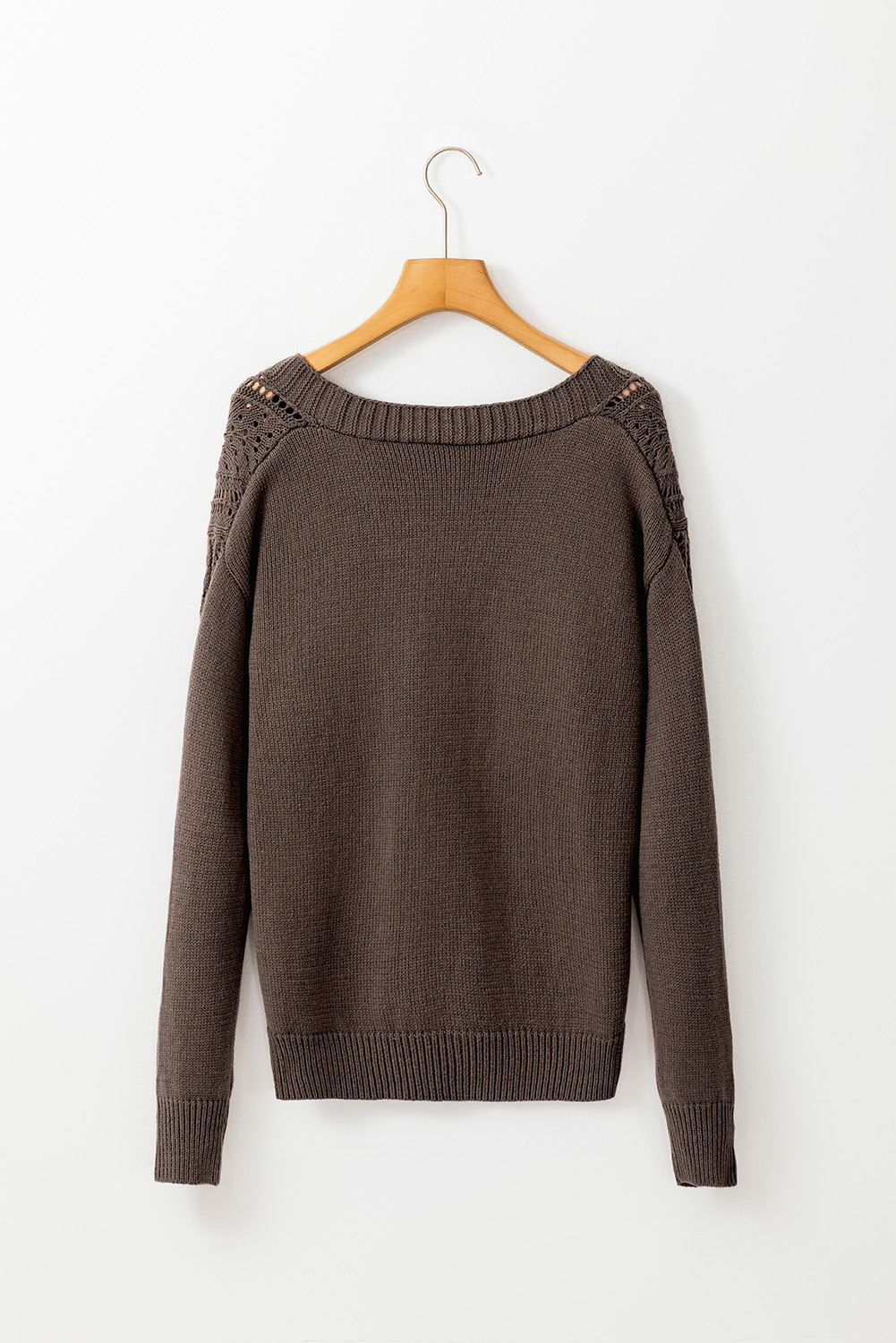 Dark Khaki Open Knit Drop Shoulder Sweater Cardigan view 13