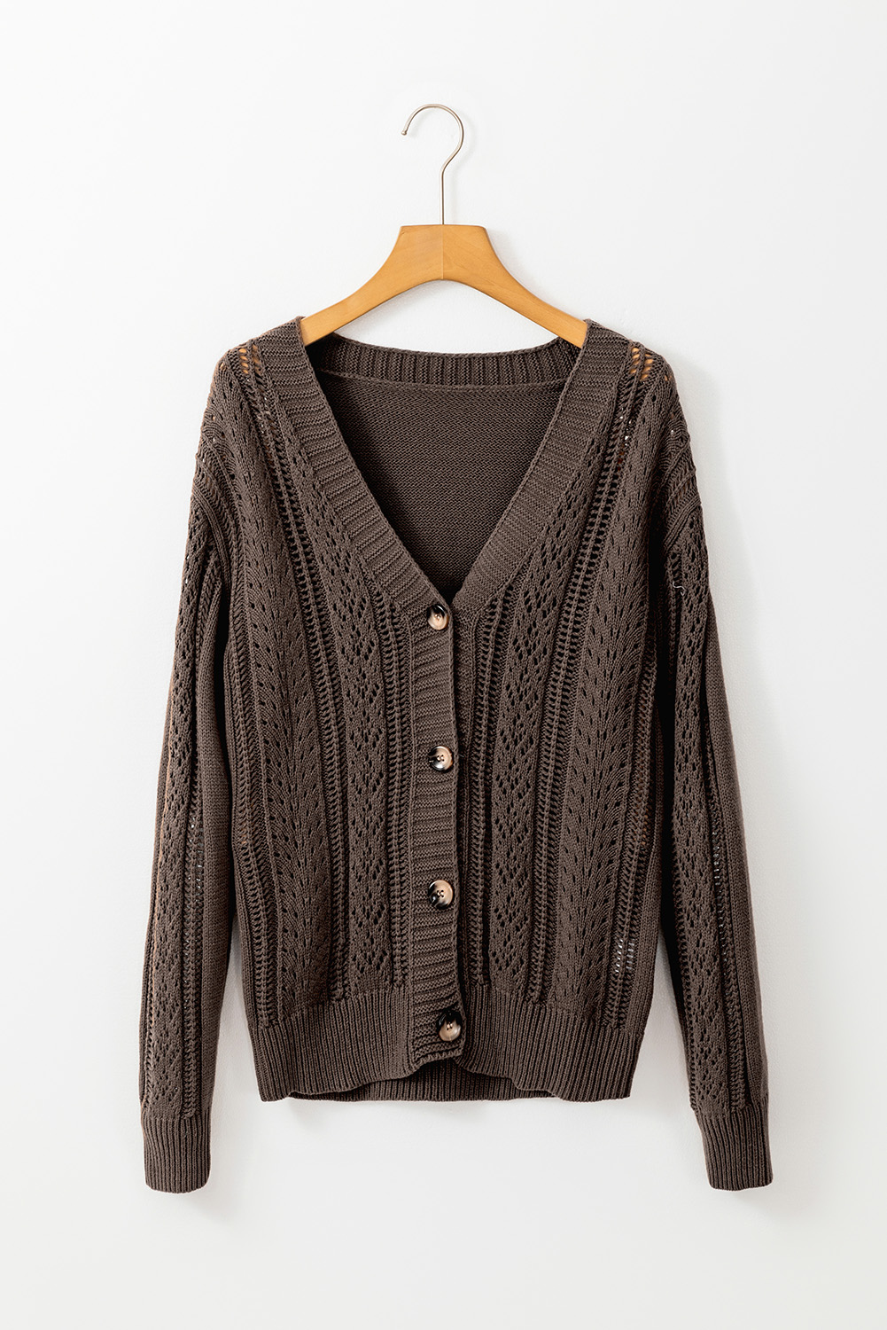 Dark Khaki Open Knit Drop Shoulder Sweater Cardigan view 12