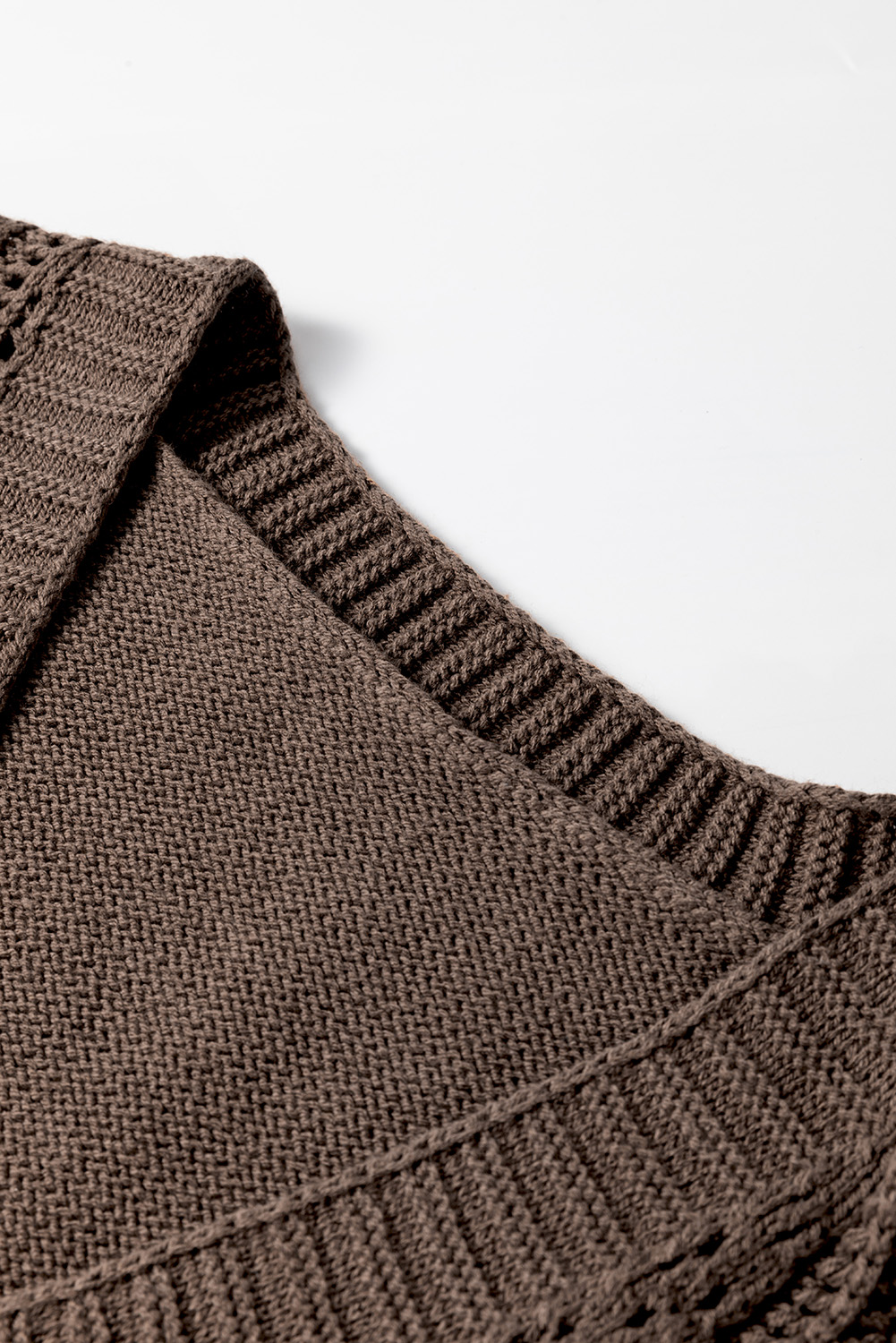 Dark Khaki Open Knit Drop Shoulder Sweater Cardigan view 15