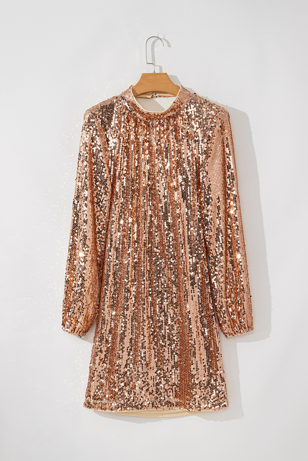 Gold Sequined Long Sleeve Cutout Back Mini Dress view 4