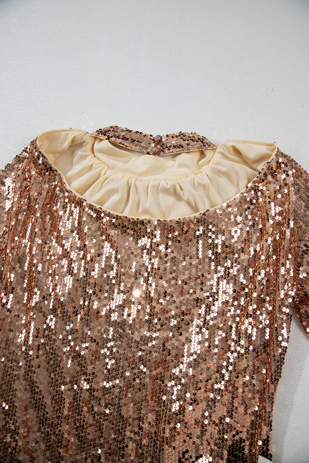 Gold Sequined Long Sleeve Cutout Back Mini Dress view 9