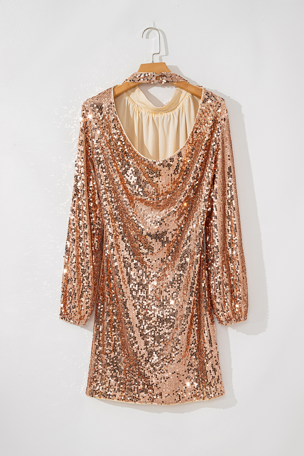 Gold Sequined Long Sleeve Cutout Back Mini Dress view 5