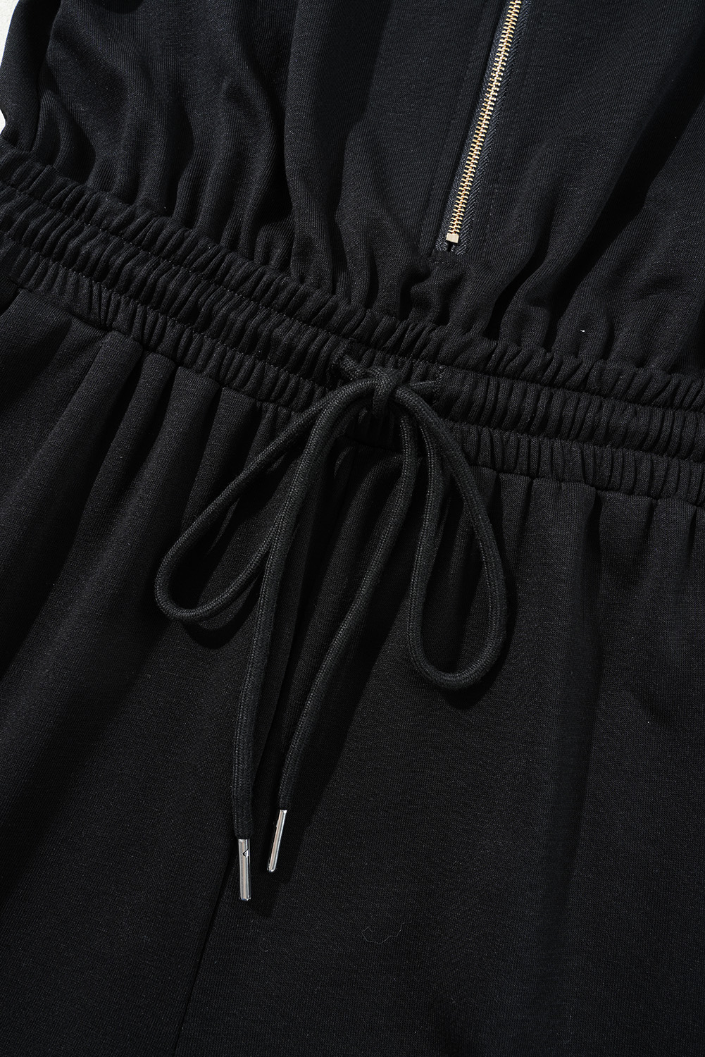Black Zipper Flutter Sleeve Drawstring Elastic Waistband Jumpsuit view 21