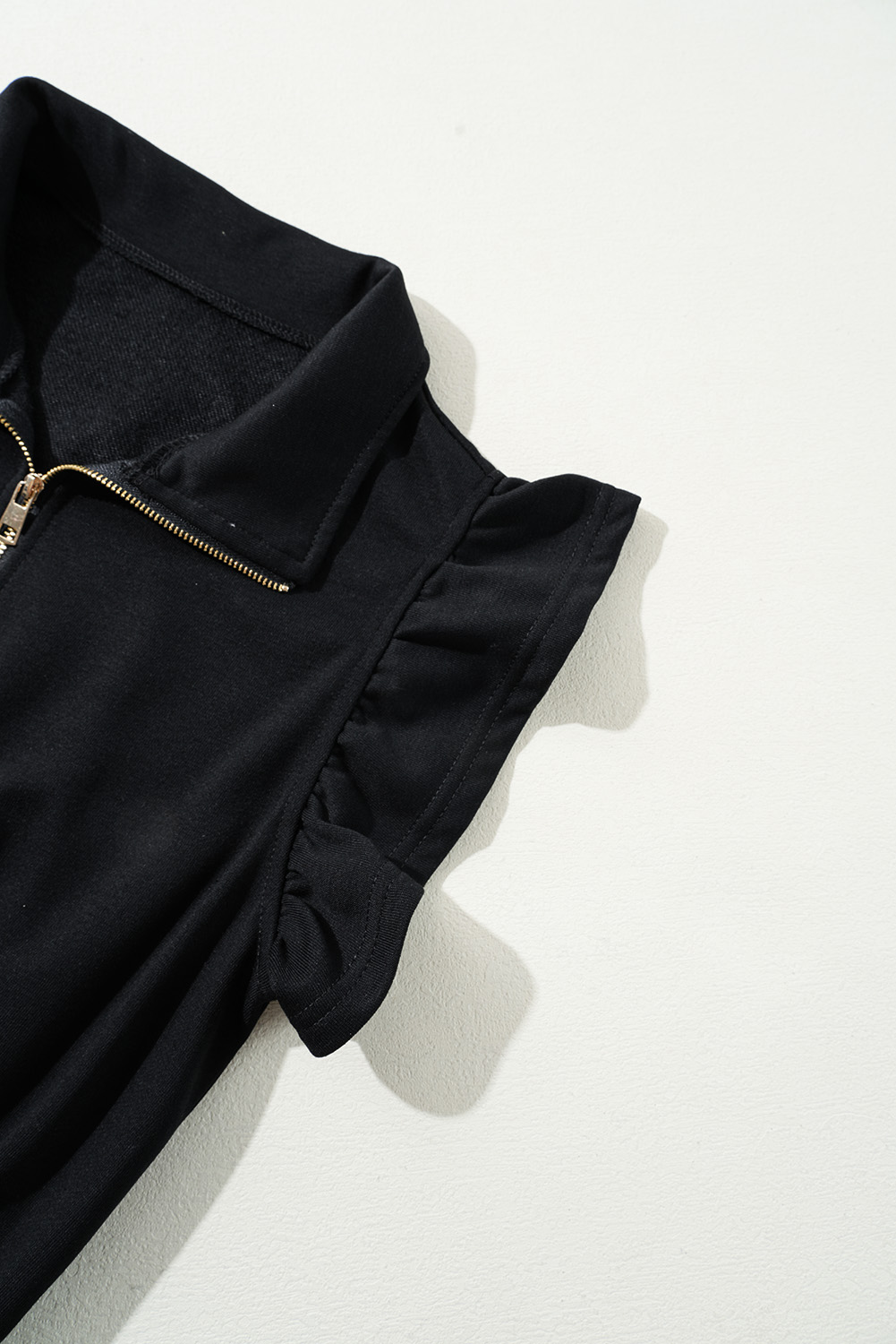 Black Zipper Flutter Sleeve Drawstring Elastic Waistband Jumpsuit view 20