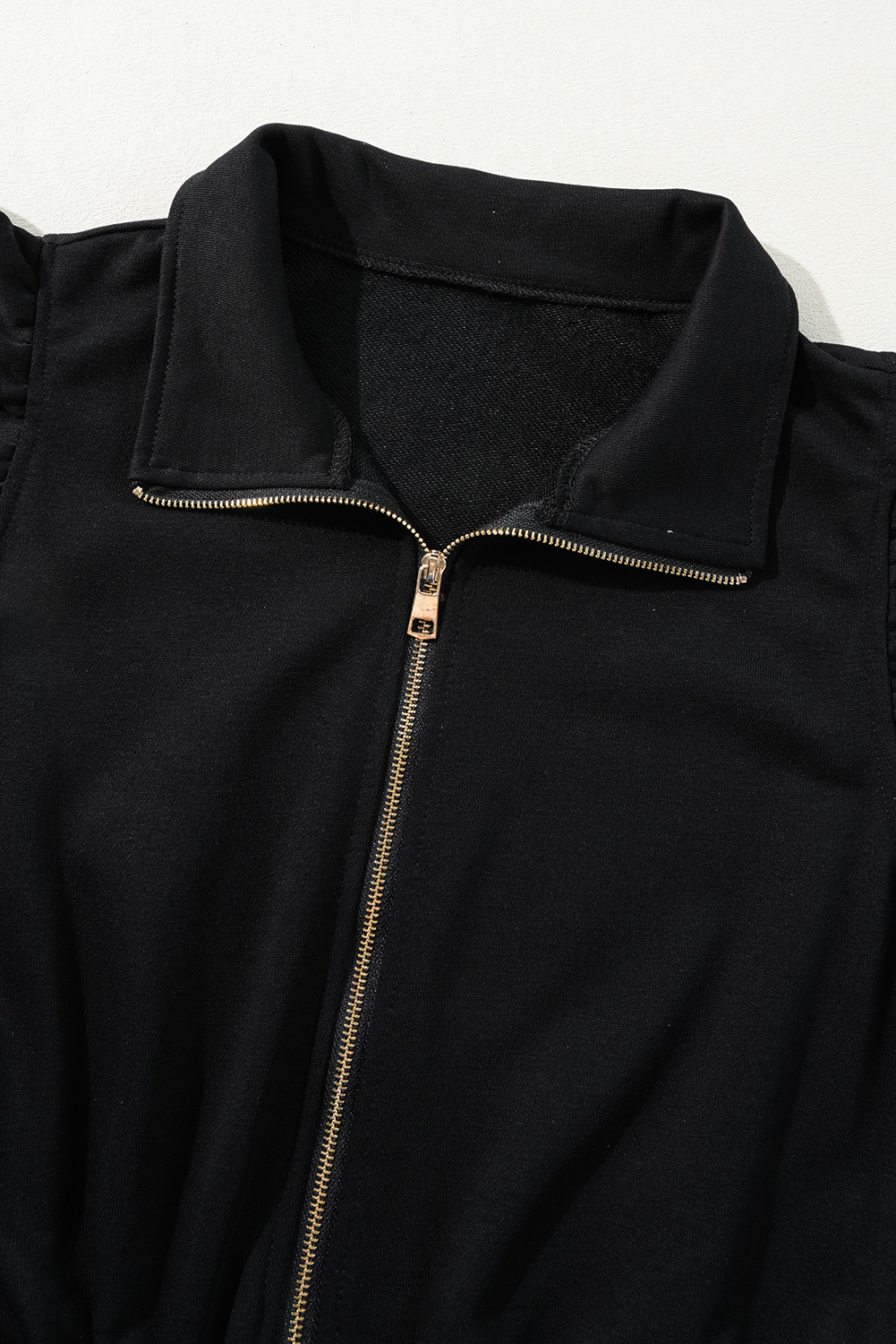 Black Zipper Flutter Sleeve Drawstring Elastic Waistband Jumpsuit view 19