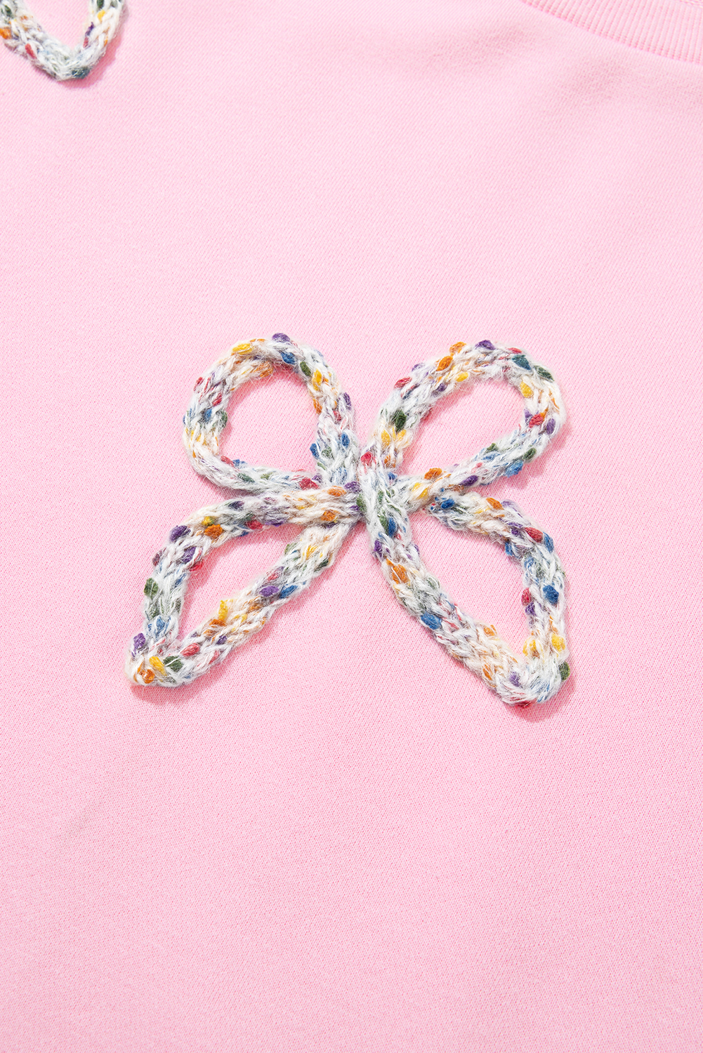 Light Pink Embroidered Bow Lantern Sleeve Oversized Pullover Sweatshirt