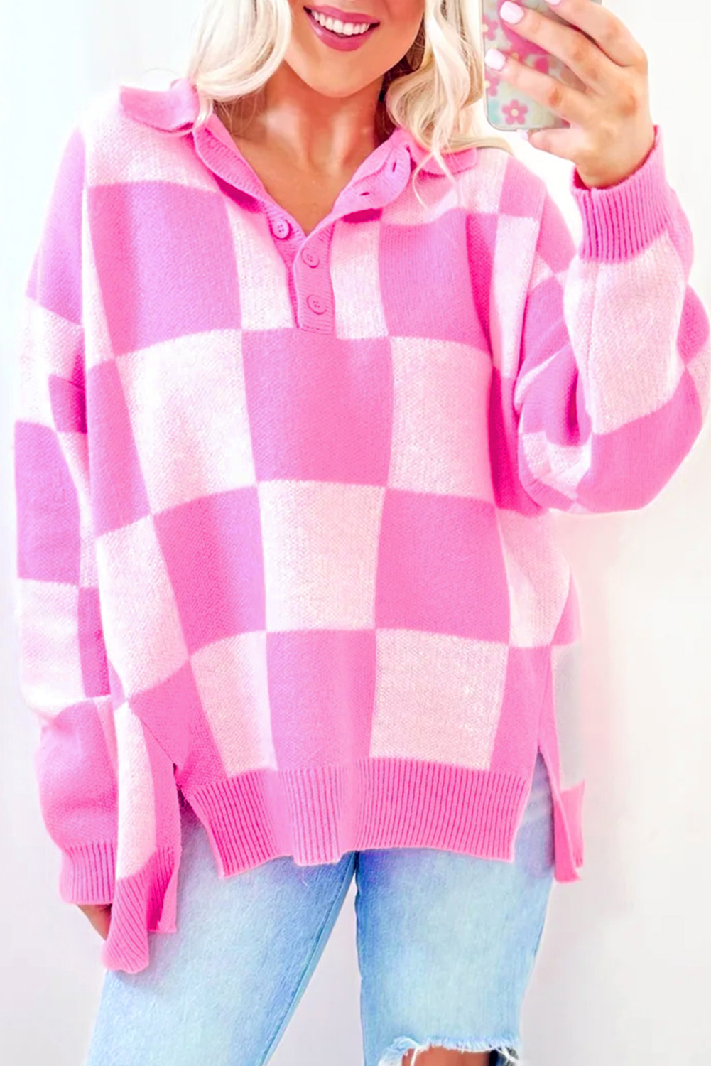 BiBi Checker Board Drop Shoulder Sweater main image 1