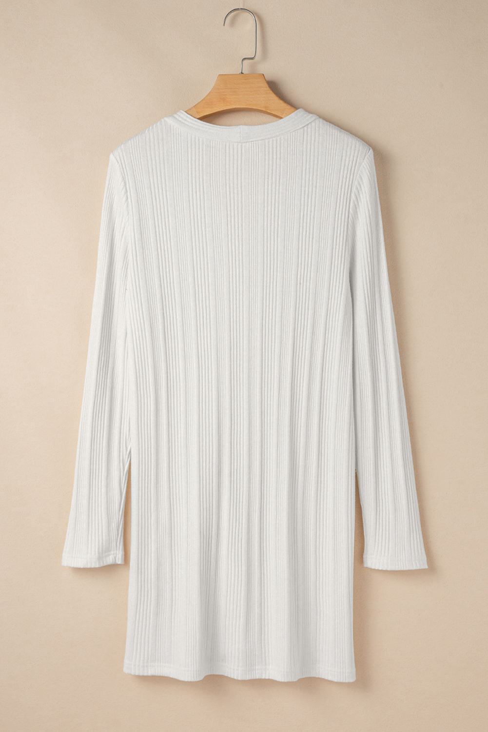 White Solid Color Ribbed Button up Tunic Cardigan view 9