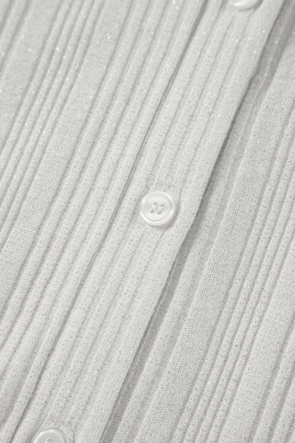 White Solid Color Ribbed Button up Tunic Cardigan view 12