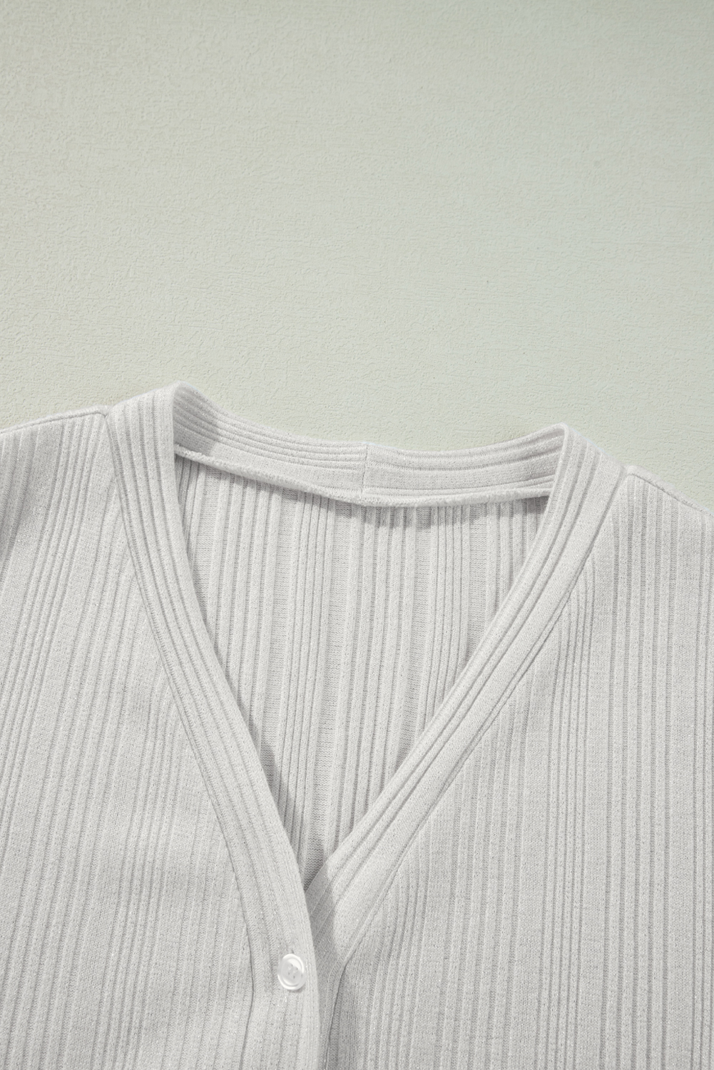 White Solid Color Ribbed Button up Tunic Cardigan view 14