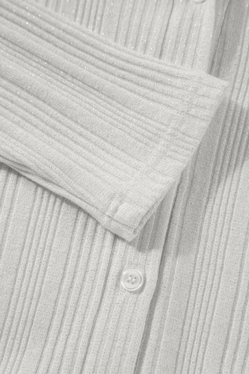 White Solid Color Ribbed Button up Tunic Cardigan view 10