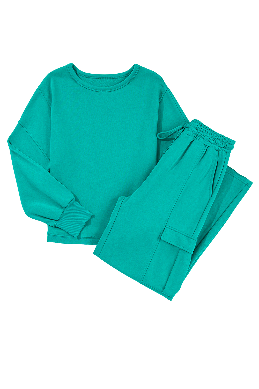 Solid Color Pullover Top and Cargo Pants Set view 34