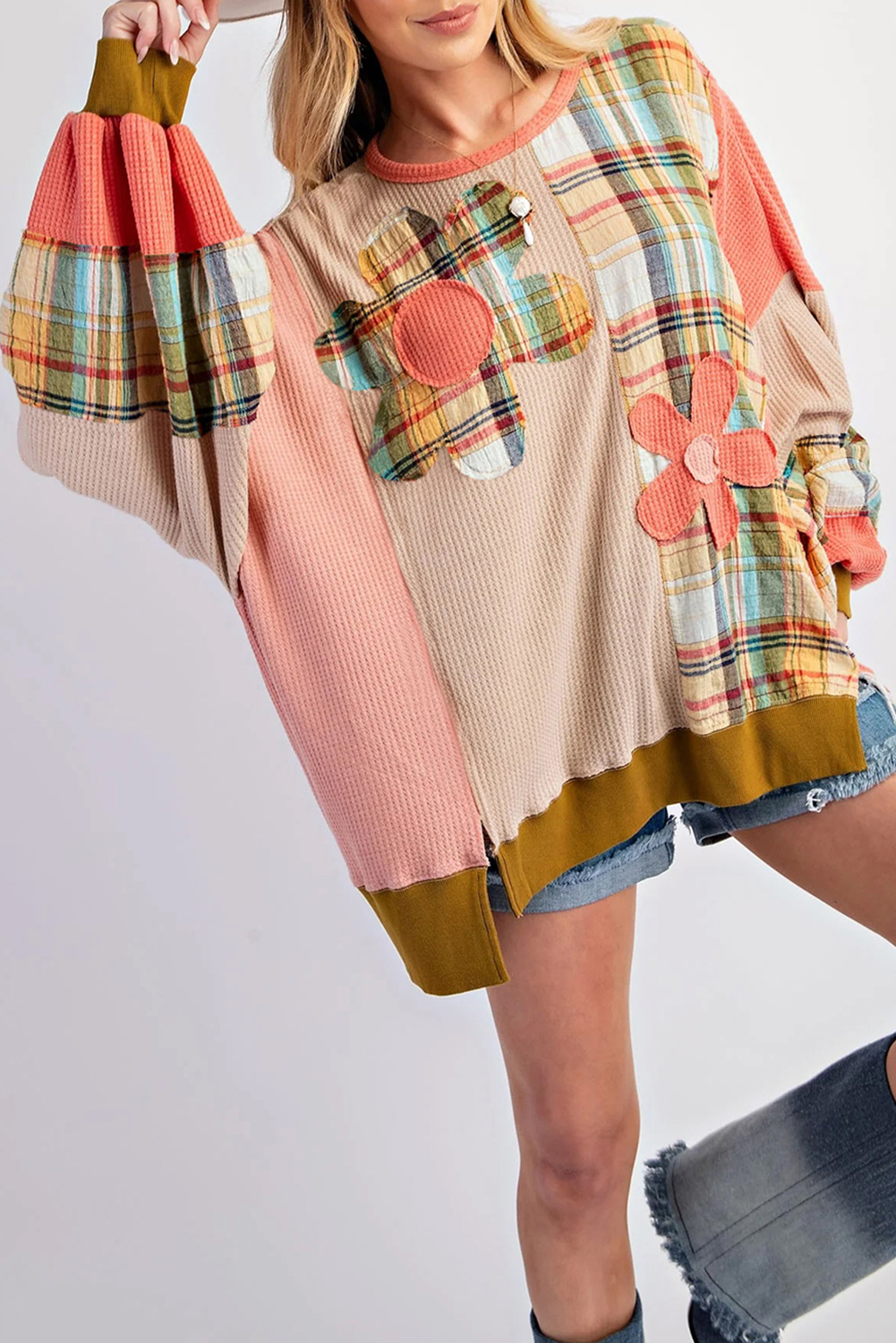 Waffle Knit Sweatshirt Multiple Colors
