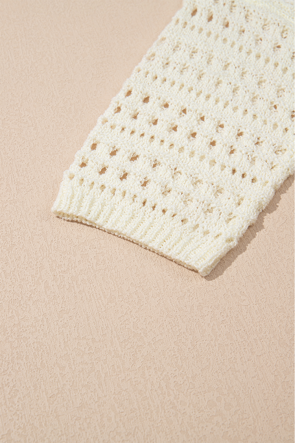 White Hollow Out Knit Bracelet Sleeve Drop Shoulder Sweater view 14