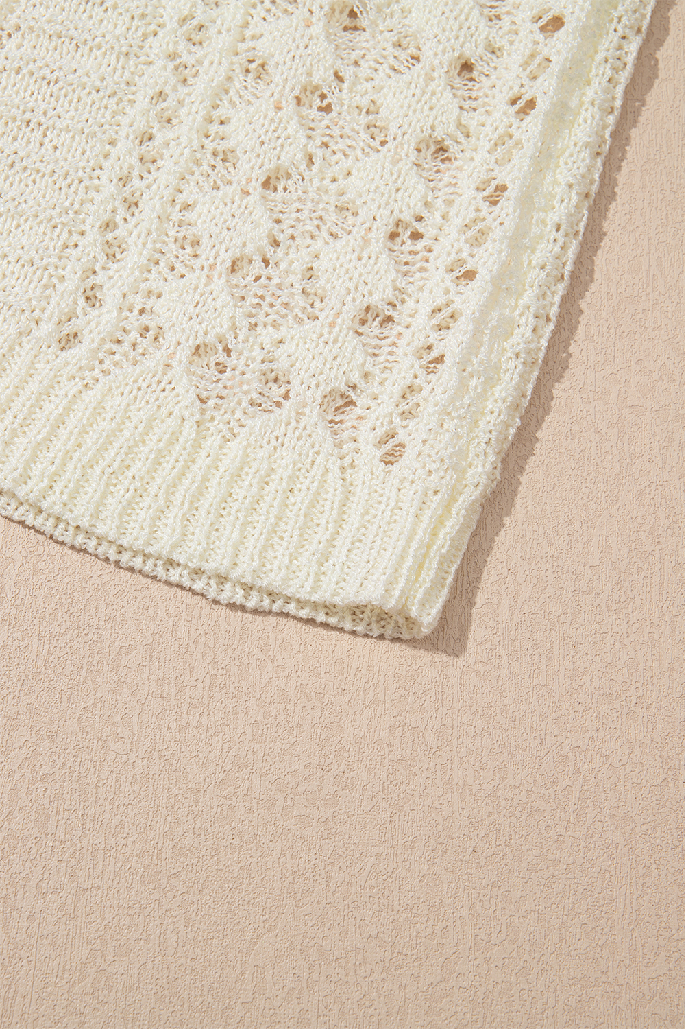 White Hollow Out Knit Bracelet Sleeve Drop Shoulder Sweater view 13