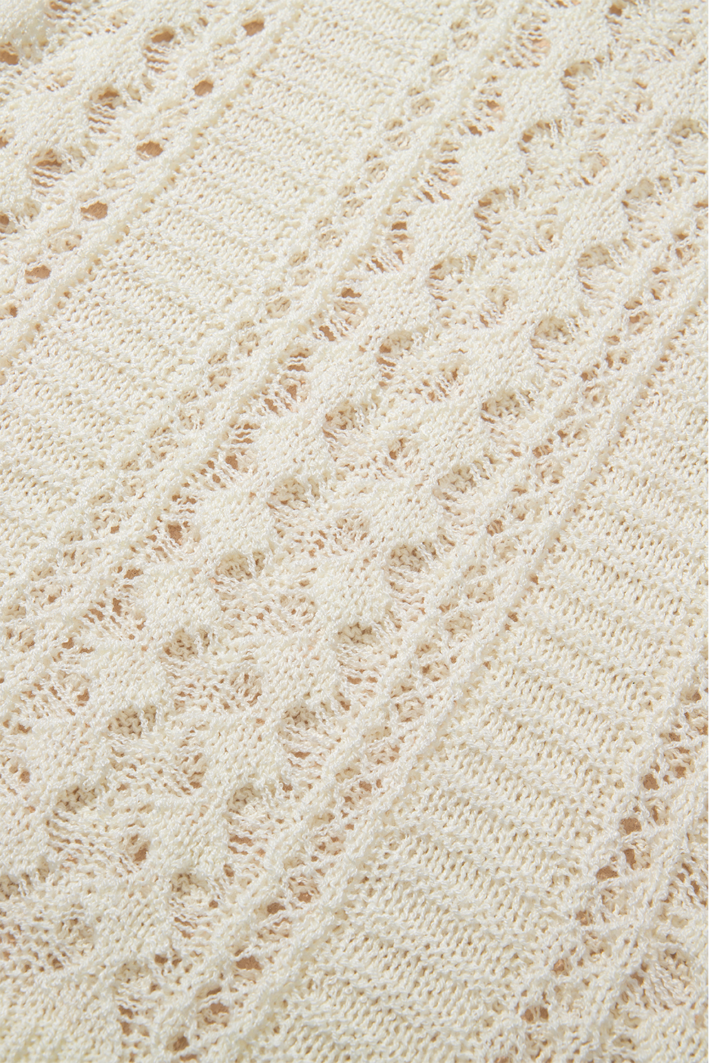 White Hollow Out Knit Bracelet Sleeve Drop Shoulder Sweater view 15