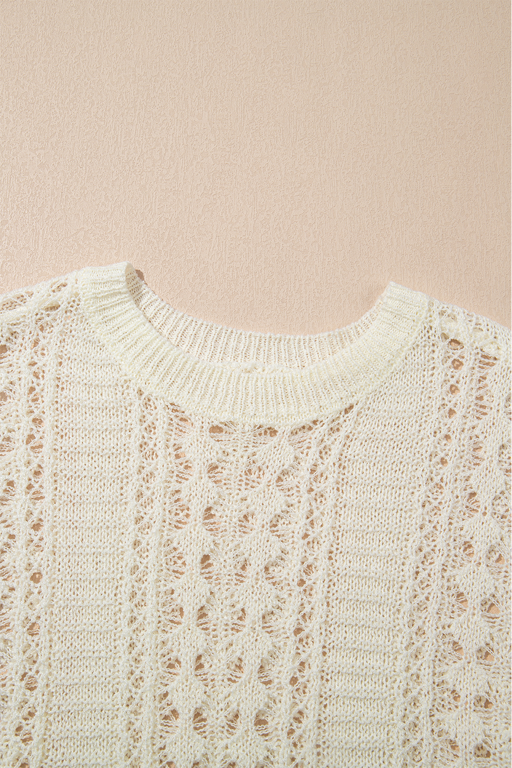 White Hollow Out Knit Bracelet Sleeve Drop Shoulder Sweater view 12
