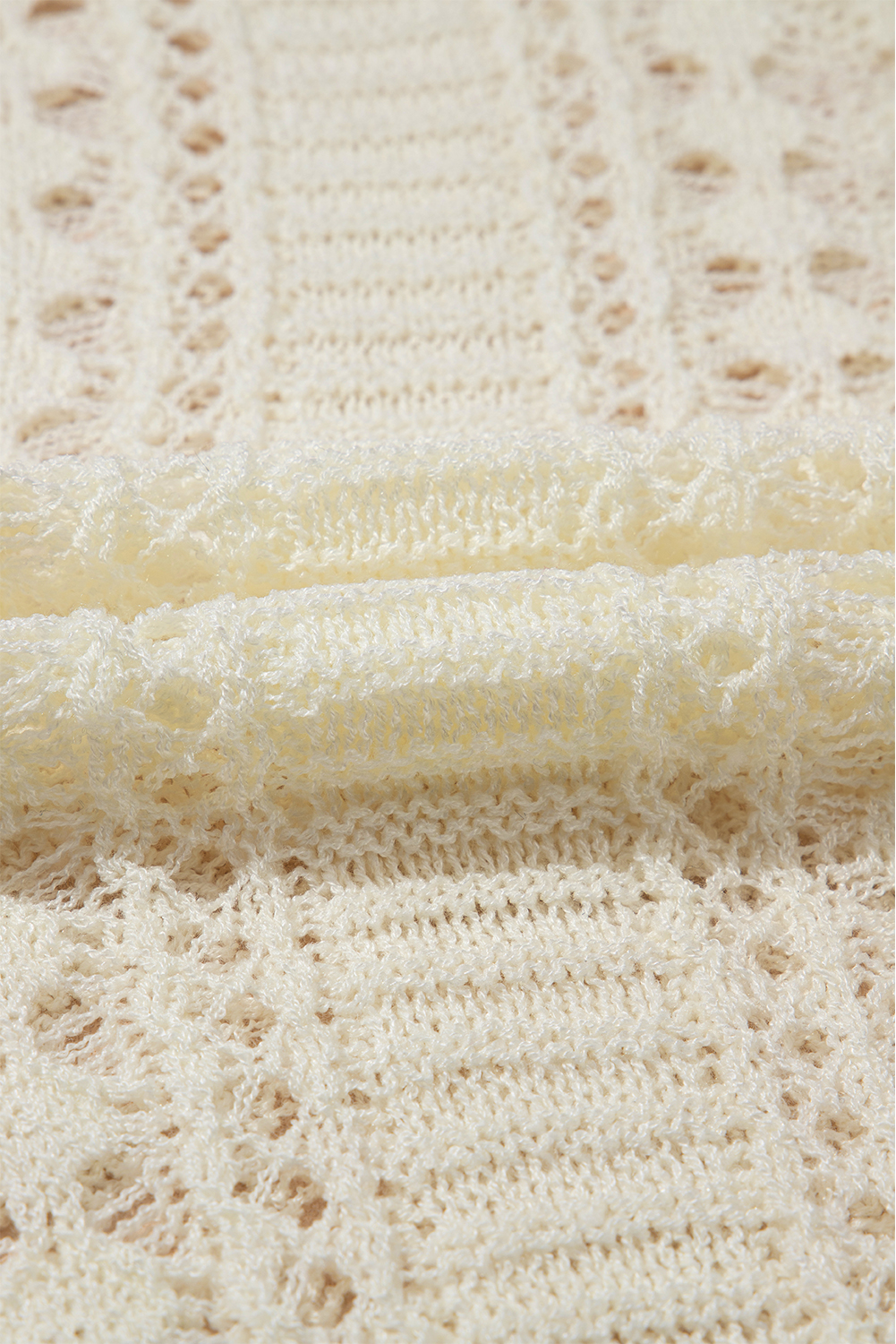 White Hollow Out Knit Bracelet Sleeve Drop Shoulder Sweater view 16