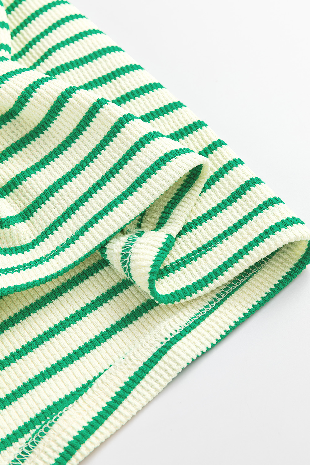 Green Stripe Textured Short Sleeve Collared Buttoned Waist Tie Romper view 18