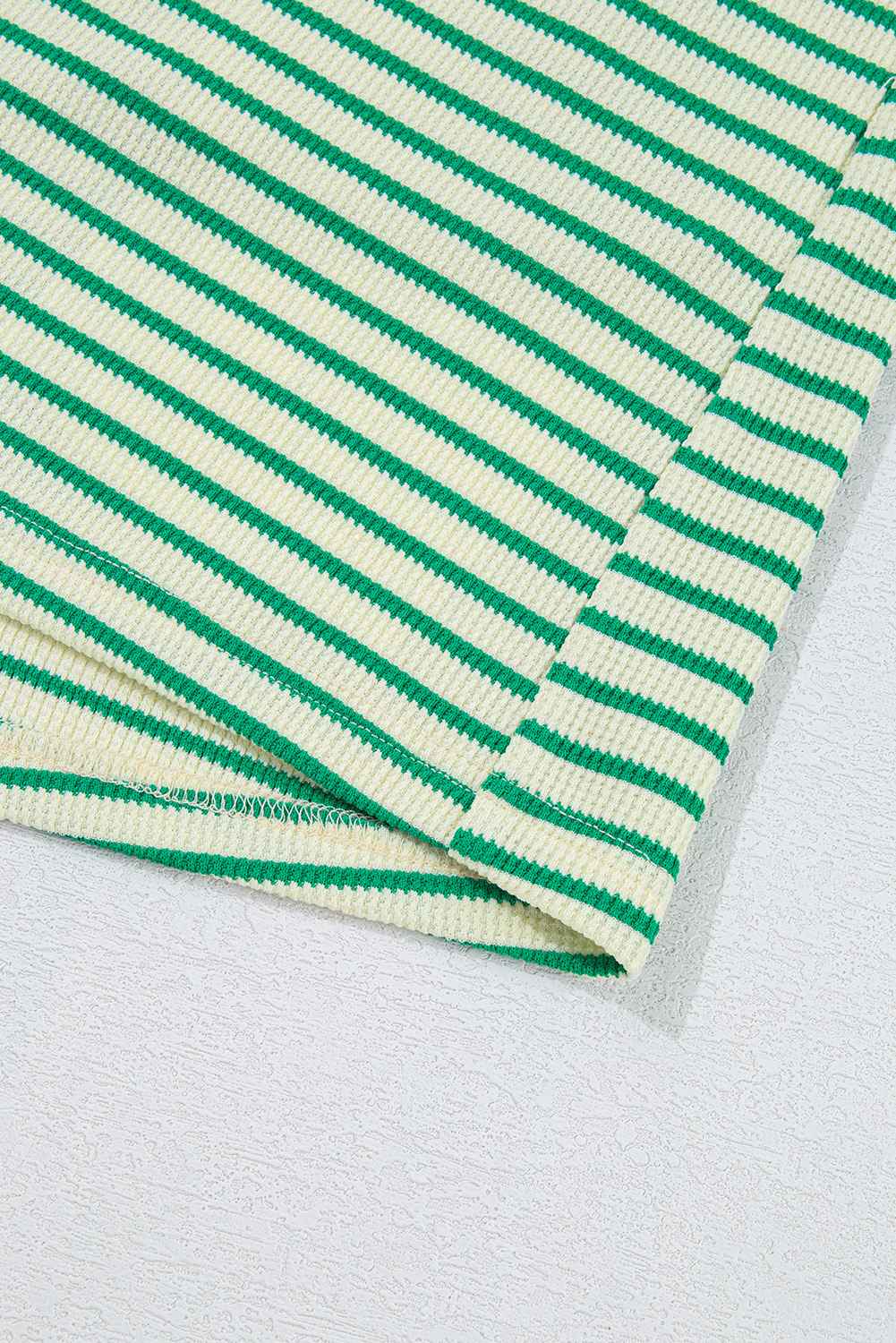 Green Stripe Textured Short Sleeve Collared Buttoned Waist Tie Romper view 30