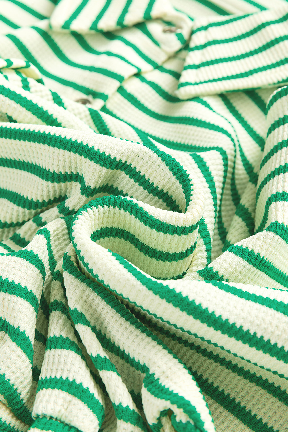 Green Stripe Textured Short Sleeve Collared Buttoned Waist Tie Romper view 19