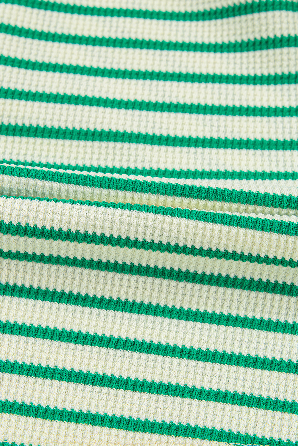 Green Stripe Textured Short Sleeve Collared Buttoned Waist Tie Romper view 29