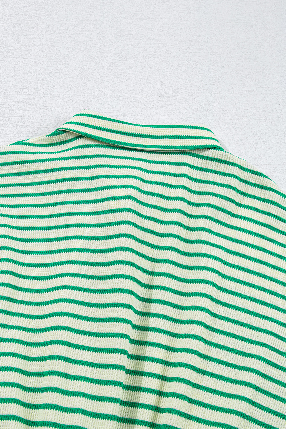 Green Stripe Textured Short Sleeve Collared Buttoned Waist Tie Romper view 27