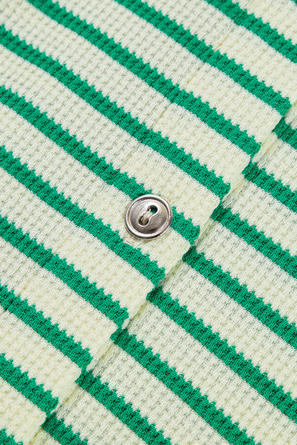 Green Stripe Textured Short Sleeve Collared Buttoned Waist Tie Romper view 23