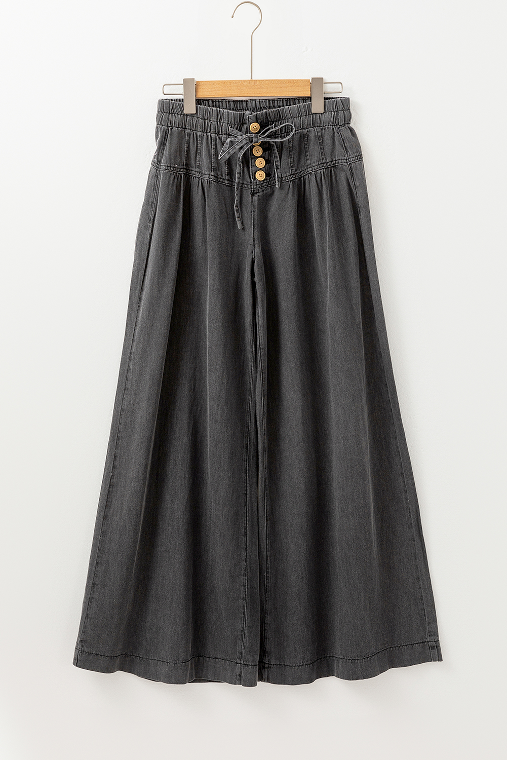 Carbon Grey Mineral Wash Button Fly Waist Wide Leg Jeans view 3