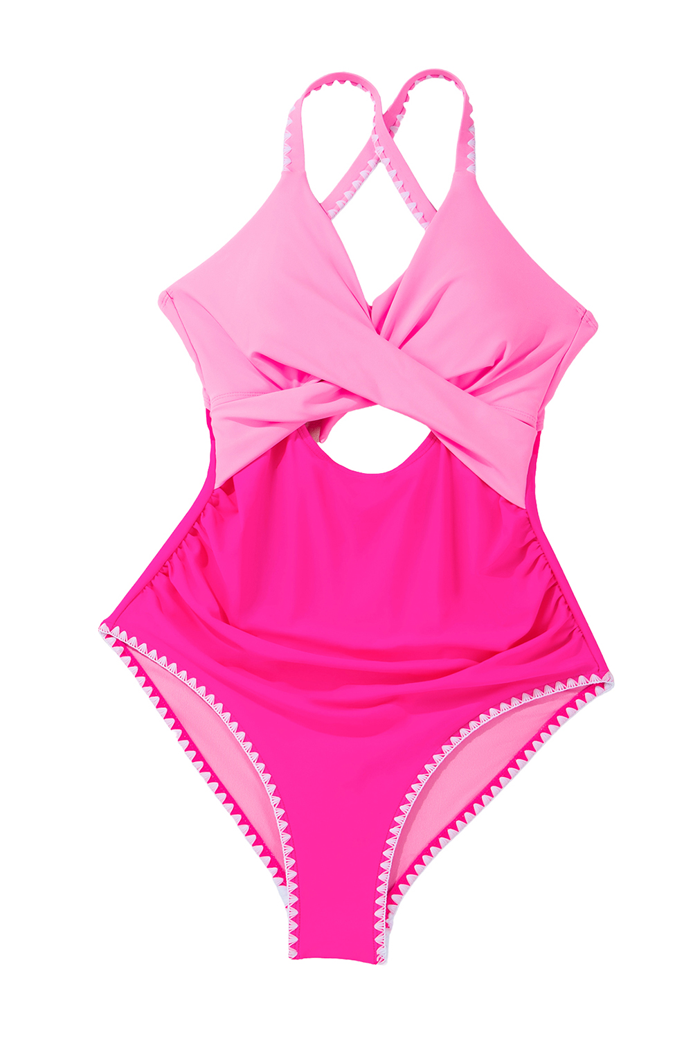 Rose Red Ric Rac Trim Contrasted Patchwork Cutout One Piece Swimsuit view 22