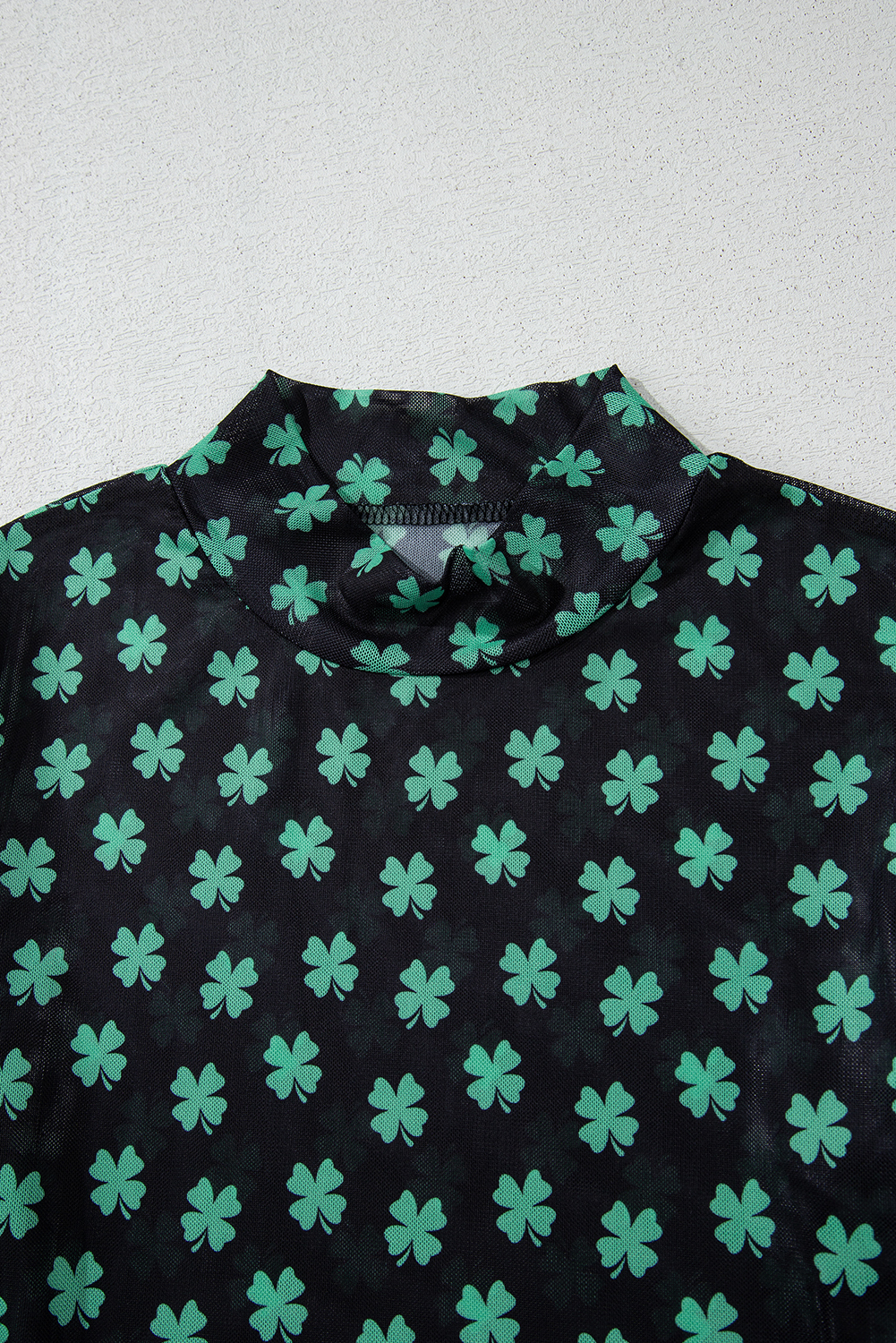 Green St Patrick Shamrock Printed Long Sleeve Mesh Bodysuit view 18