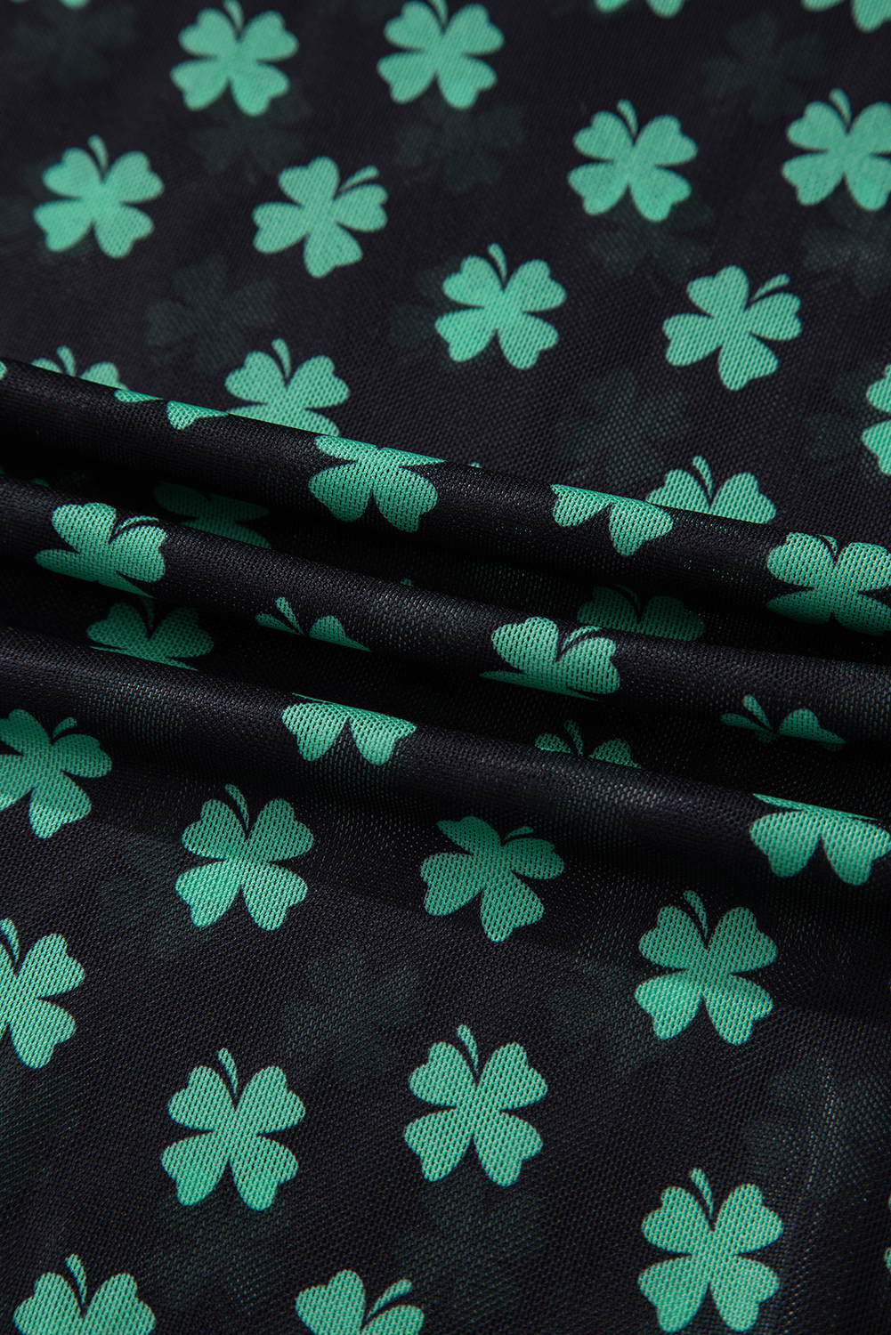 Green St Patrick Shamrock Printed Long Sleeve Mesh Bodysuit view 23